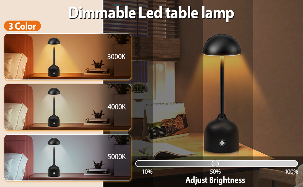 LED настільна лампа бездротова диммерна акумуляторна торшер Touch 3000k/4000k/5000k, 4500mAh, чорна, для дому, бару, готелю, вітальні, їдальні, USB, 1 шт.