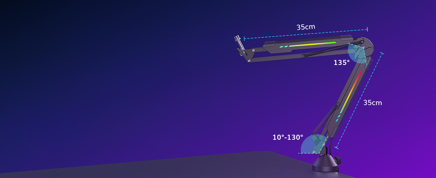 Кріплення для мікрофона TONOR T90 з RGB підсвічуванням, регульоване через APP, 11 режимів світла, сумісне з усіма мікрофонами