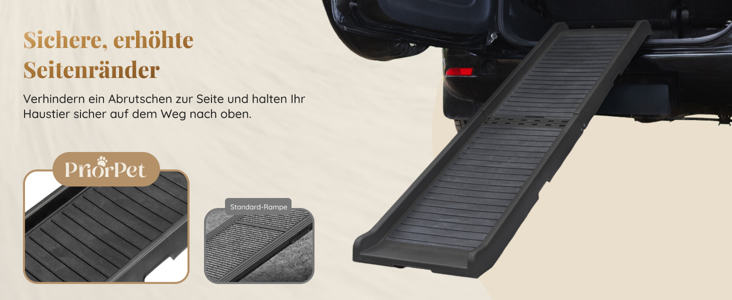 Рампа для собак у машину, складана – 174 см, 38 см – чорна, з протиковзким покриттям, для великих собак, до 85 кг – підходить для авто та SUV