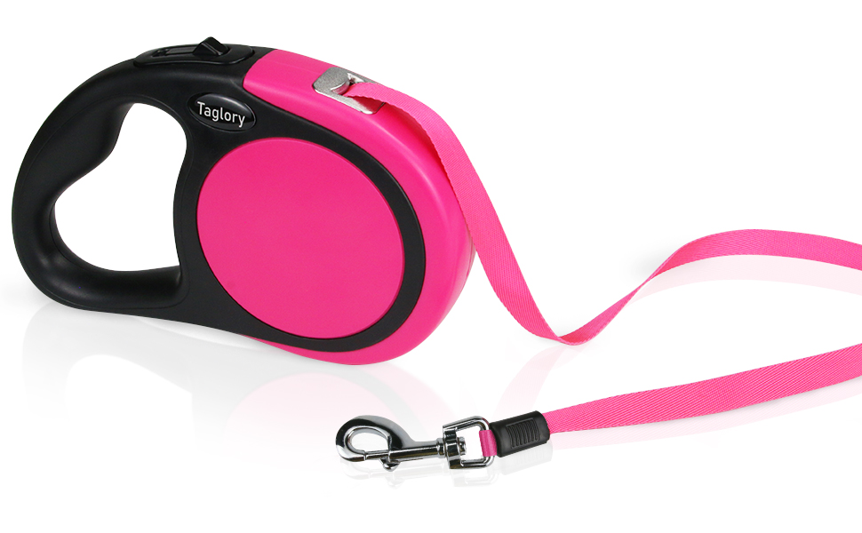 Висувна поводок для собак Taglory, 5м, рожевий, для середніх та великих собак до 45 кг, з надійним гальмом та антиковзним ручками