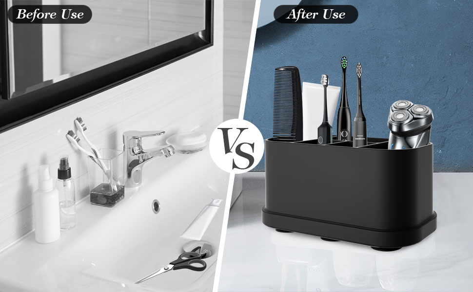 Тримач для зубних щіток з силікону, органайзер для ванної кімнати з присосками, 5 слотів, водонепроникний, для сім'ї (чорний)