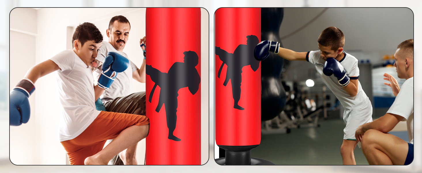 Боксерський мішок для дітей Ninonly з рукавичками та насосом. Ідеально для дому, вулиці, спортзалу від 6 років. Червоний.