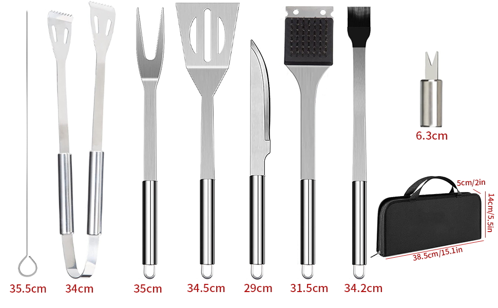 Набір гриля JUSTHERE 15 предметів: шампури, щипці, лопатки з нержавіючої сталі. Професійний аксесуар для BBQ, кемпінгу та дому. Чудовий подарунок для чоловіків