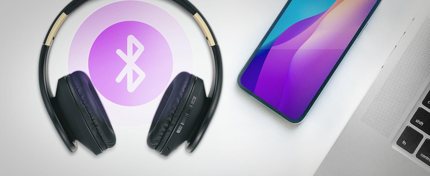 Бездротові навушники PowerLocus Over-Ear з Bluetooth, мікрофоном, складні конструкції, м'які амбушюри, Hi-Fi стерео бас, для дітей/дорослих/TV/PC/Home Office (Чорний/Золотий)
