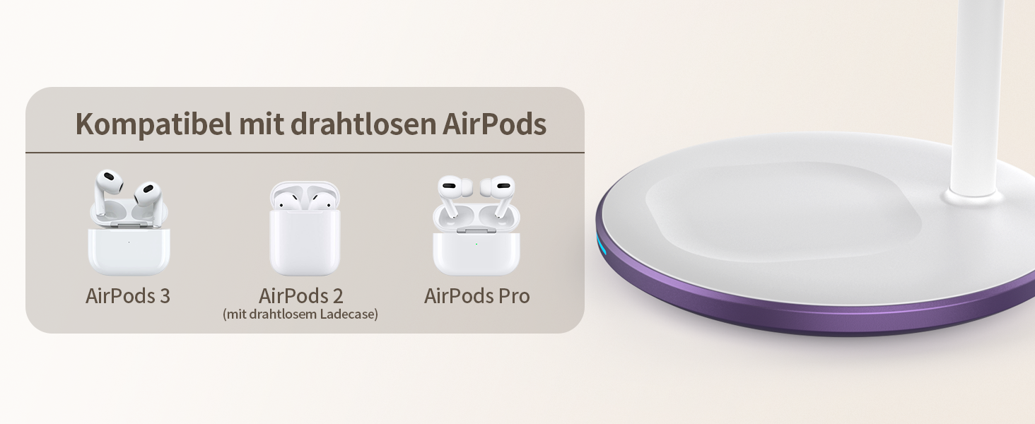 3-в-1 Бездротова Зарядка для Багатьох Пристроїв: iPhone, iWatch, AirPods (15W, MagSafe, Lila)