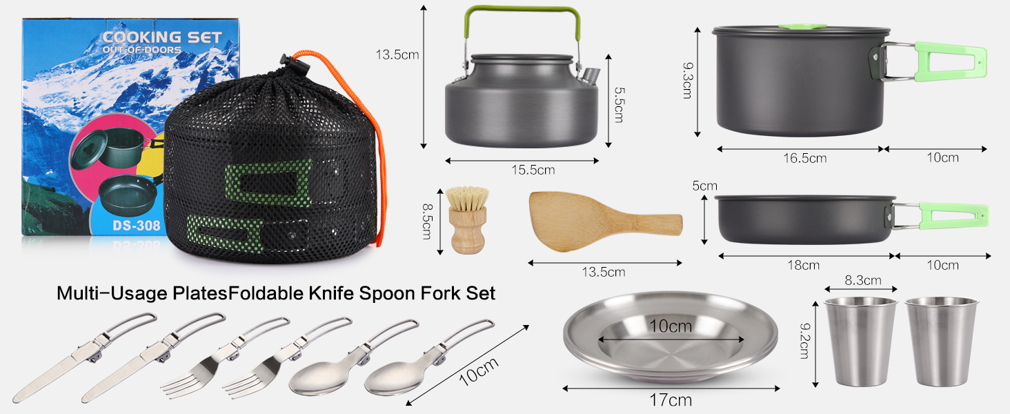 Набір посуду для кемпінгу PELLOR 17 предметів: алюмінієвий посуд для відпочинку на природі, кемпінгу, риболовлі, пікніка, походів та подорожей