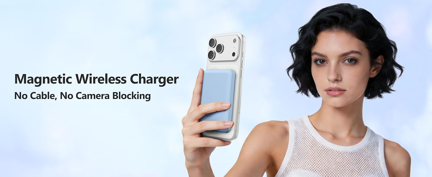 Бездротовий зовнішній акумулятор AOGUERBE MagSafe 10000mAh, Power Bank з магнітною зарядкою 22.5W, USB-C, для iPhone 17/16/15/14/13/12 Pro Max (Блакитний)