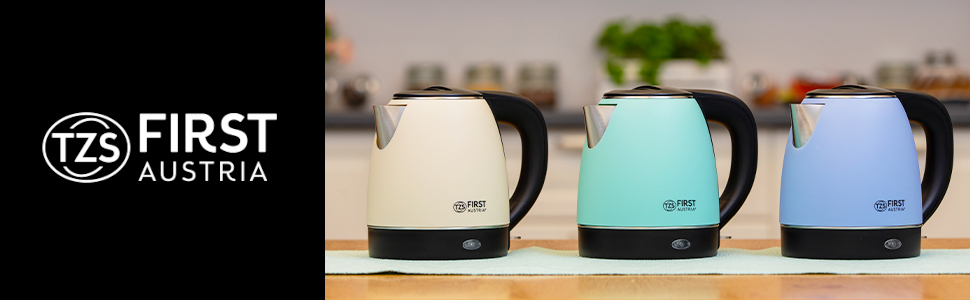 Електричний чайник First Austria Edelstahl, зелено-чорний, 2200W, 1.2л, 20см, з фільтром від накипу, захистом від сухого кипіння, бездротовий