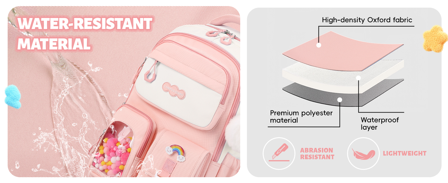 Шкільний рюкзак для дівчаток-підлітків, рожевий, з помпоном, тролей-петлею та світловідбивачами. Великий рюкзак для школи та подорожей, 3-7 клас, водонепроникний