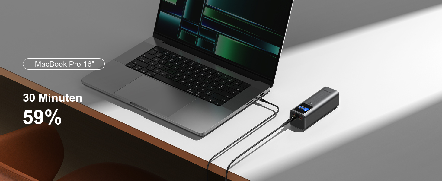 Power Bank AsperX 20000mAh, 165W, USB-C Кабель, для MacBook, Dell, HP, Lenovo, iPad, iPhone, Galaxy