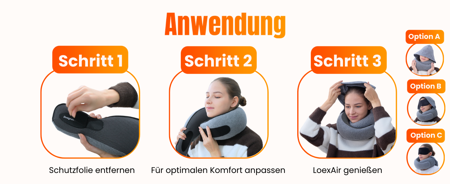 Подушка для шиї у літак, автомобіль: 100% бавовна, Memory Foam, зручна та легка, повний набір для подорожей (маска для сну, беруші) - (Темно-сірий, Hooded Pro)