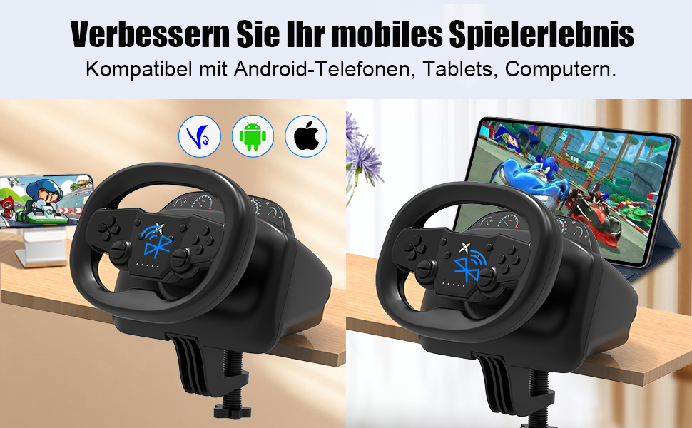 Руль для ПК DOYO з педалями та перемикачем передач, 270° оберт, Bluetooth, вібрація, сумісний з PC, PS3, PS4, Switch, Android, чорний