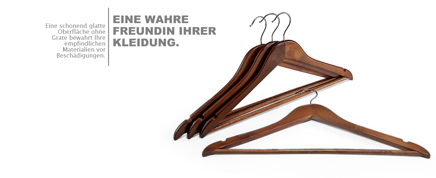 Дерев'яні вішалки для одягу HOUSE DAY (10 шт.) з масиву, гладка поверхня, 360° обертання, плечові виступи, для костюмів, сорочок, курток та пальто - горіх