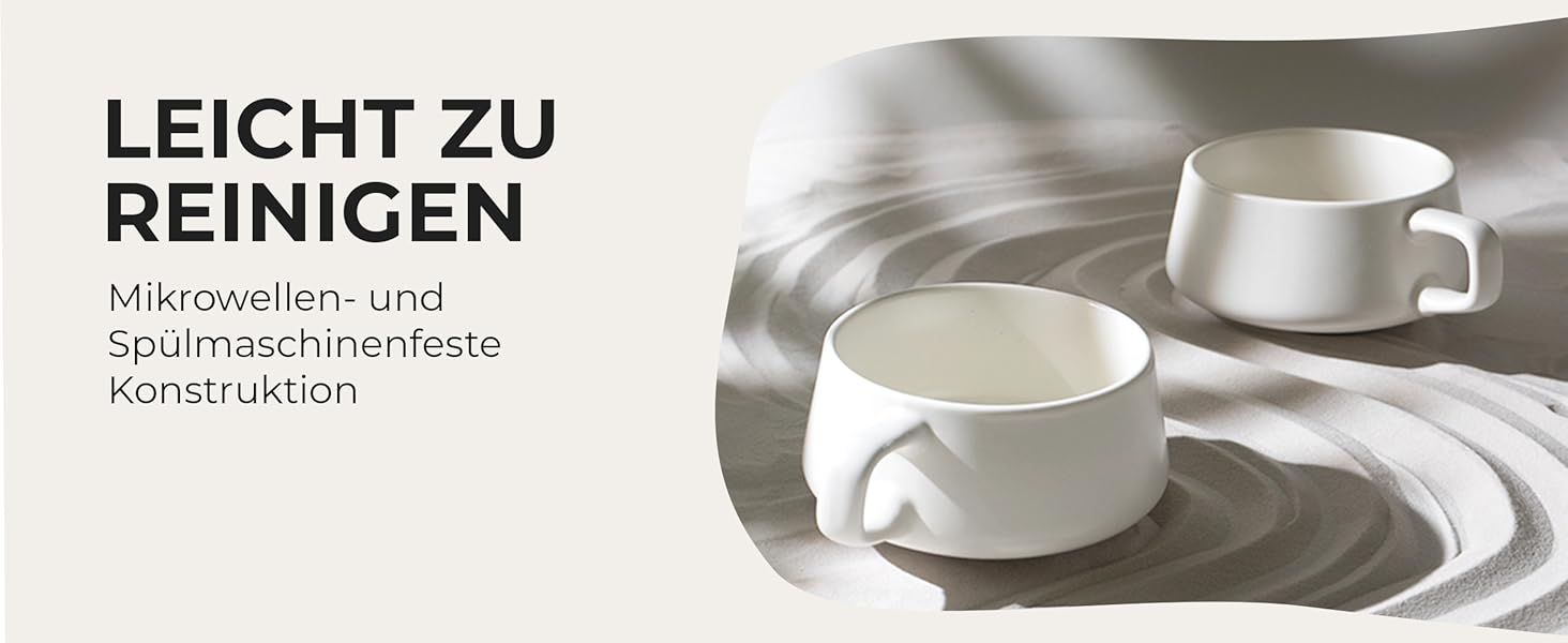 MIAMI - Set of 4 x 320 ml Coffee Cups/Cappuccino Cups with Saucers/Elegant/Modern/Coffee Cups made of Stoneware - Luxe Collection 4-Piece Set (White)