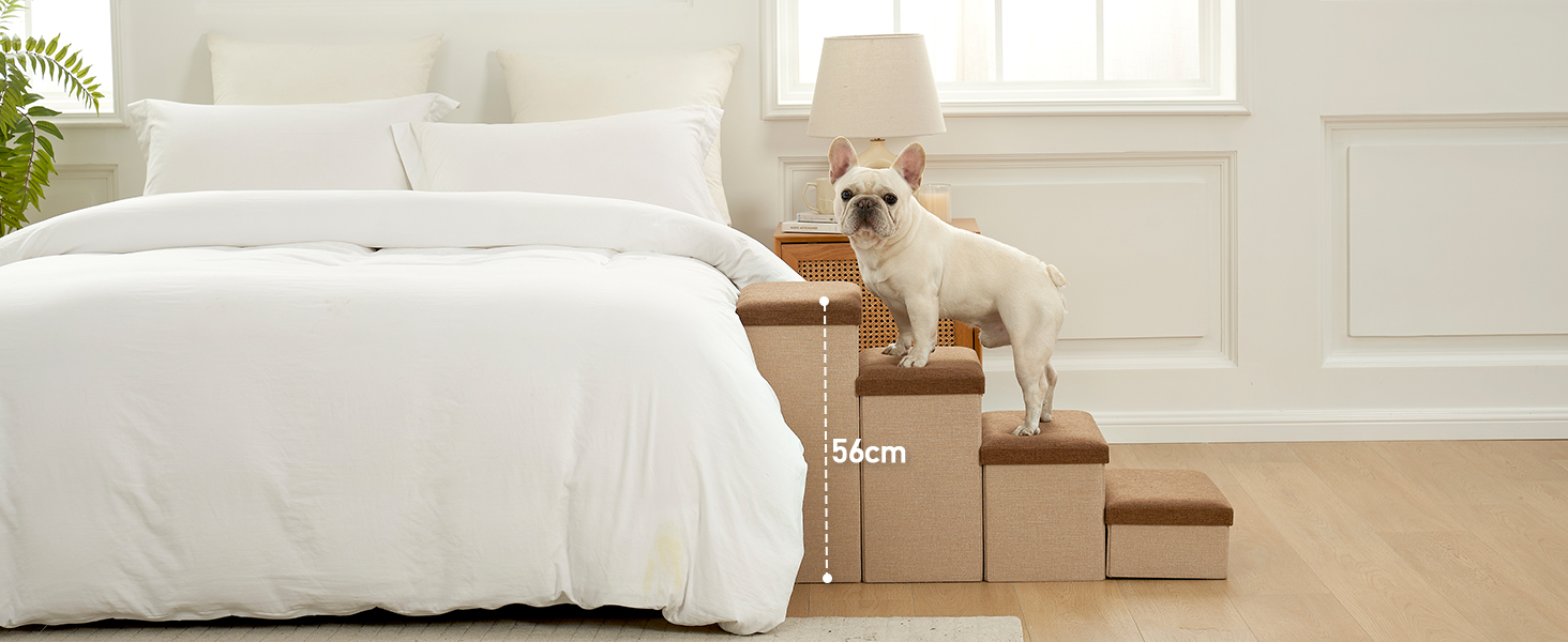 Сходинка для собак маленьких порід зі зберіганням, широка, складна для ліжка та дивану, з неслизьким дном, вологостійка (4x72x42.5 см), розмір 4x72x42.5 см (колір: коричневий, кількість: 4, розмір: 43x97x56 см)