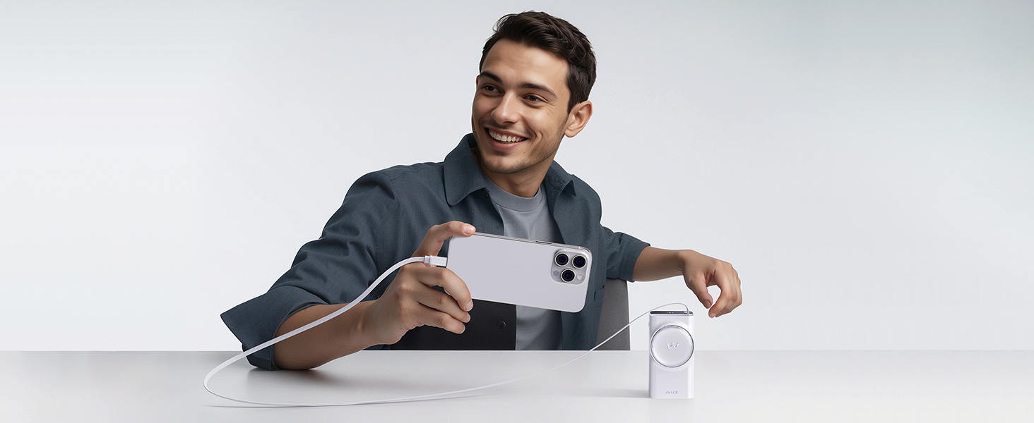 Power Bank iWALK 10000mAh з вбудованим кабелем USB-C (70см), 3 виходи, PD 30W, для iPhone, Samsung, Android, iPad