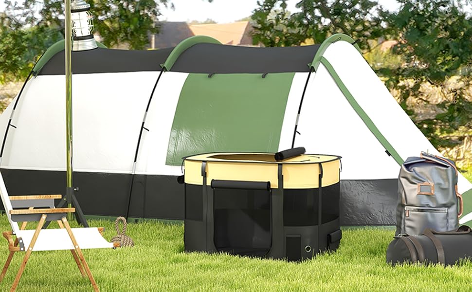 Клітка для собак PawHut, 94 x 74 x 60 см, розмір M, жовта, складана, з сумкою для зберігання