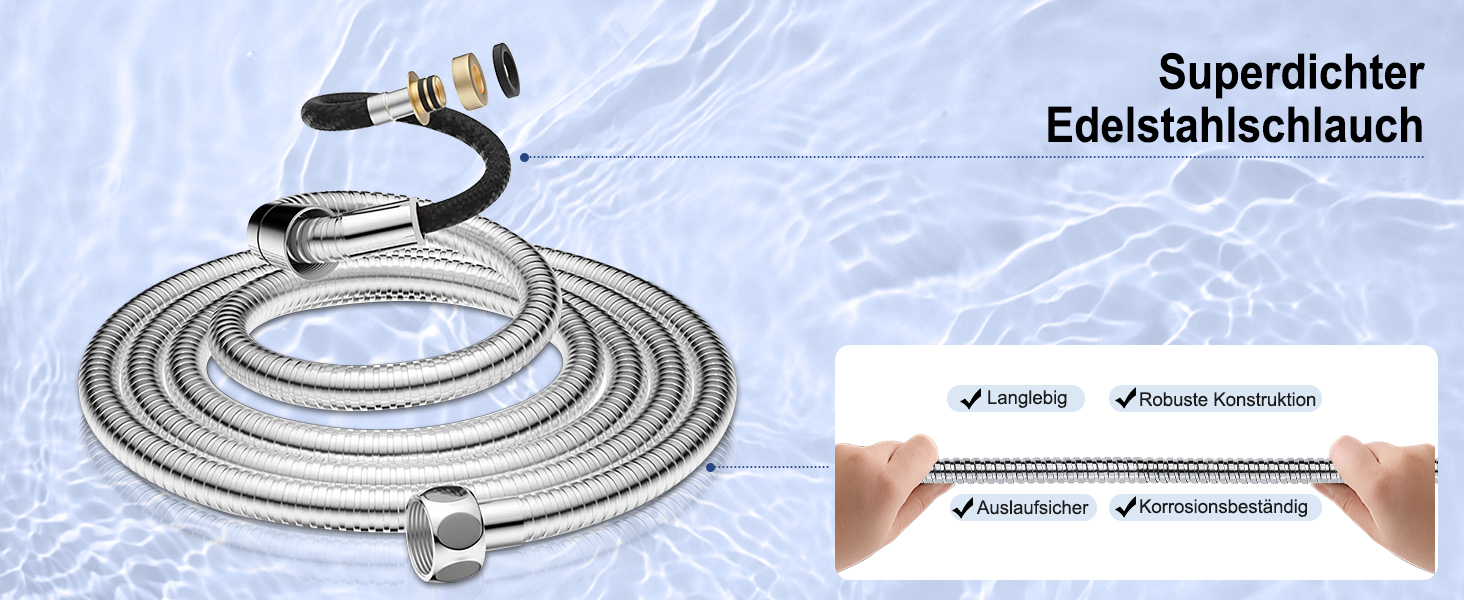 Насадка для душу зі шлангом 2м, фільтрована ручна лійка з високим тиском, економія води з мінеральними кульками, 5 режимів, стоп-функція для жорсткої води, видалення залишків хлору, бактерій та важких металів (срібляста з шлангом)