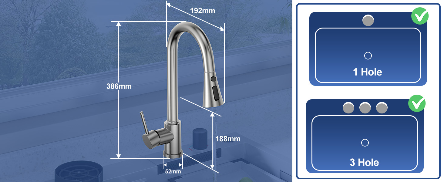 Кухонний змішувач SREWOHS PRO з висувним виливом, 360° обертання, 4 режими розпилення, однорідний, високий вилив, ABS-насадка для кухонної мийки, проста установка (сучасний дизайн)