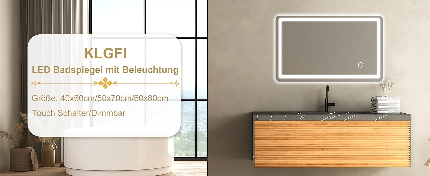 Дзеркало для ванної кімнати з підсвічуванням 40x60 см LED, з вимикачем, холодне біле світло 6000K