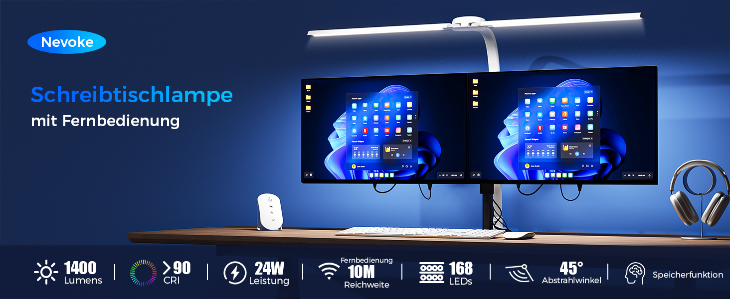 Світлодіодна настільна лампа з димером LED 24W, 1400LM, подвійний гнучкий винос, пульт, USB зарядка, білий колір T01