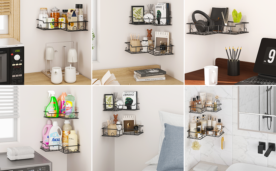 Поличка для душу Diboniur без свердління, кутова, 2 шт. з 8 гачками, з нержавіючої сталі (чорний)