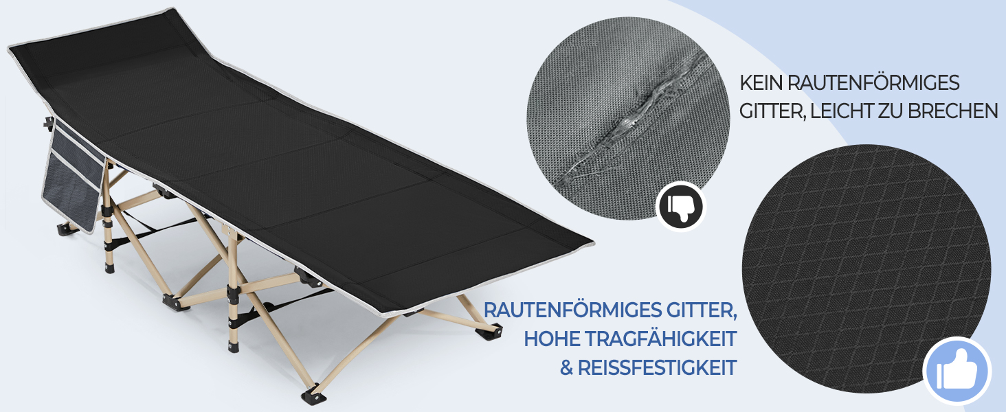 Ліжко гостьове Yaheetech складане, кемпінгове, з бічною кишенею та сумкою для транспортування, до 150 кг (Чорне)