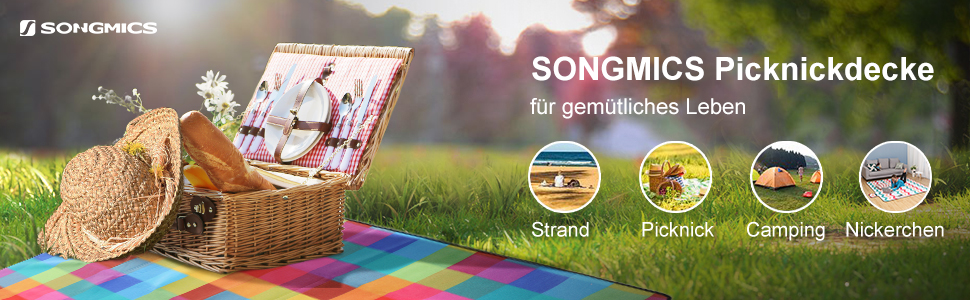 Плед для пікніка SONGMICS 195x150 см, водонепроникний, складаний, в клітку - для парку, саду, пляжу