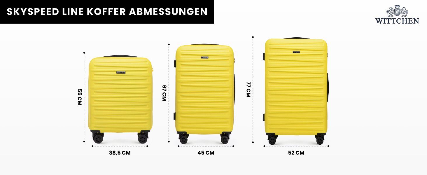 WITTCHEN Skyspeed Line: Великий валіза з жорстким корпусом ABS, 4 колеса, телескопічна ручка, комбінаційний замок, підходить для Lufthansa/Eurowings/Ryanair/Condor, жовтий (набір 3шт)