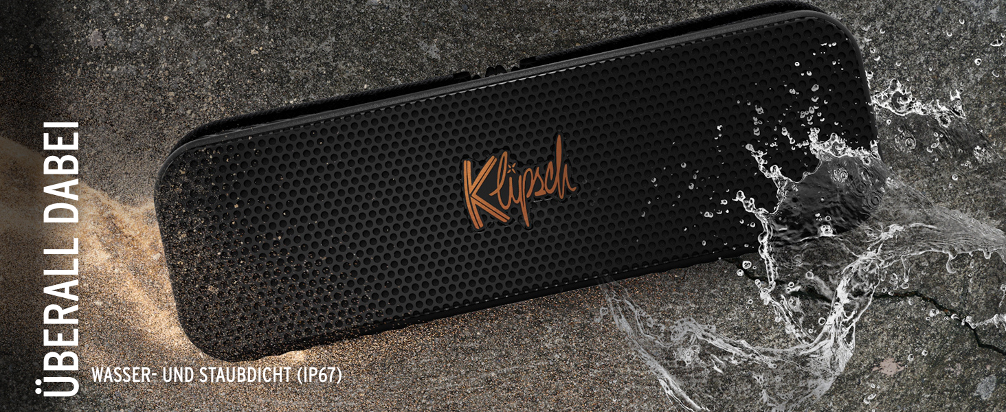 Портативна Bluetooth колонка Klipsch Detroit: Водонепроникна (IP67), 20 годин, Чорна