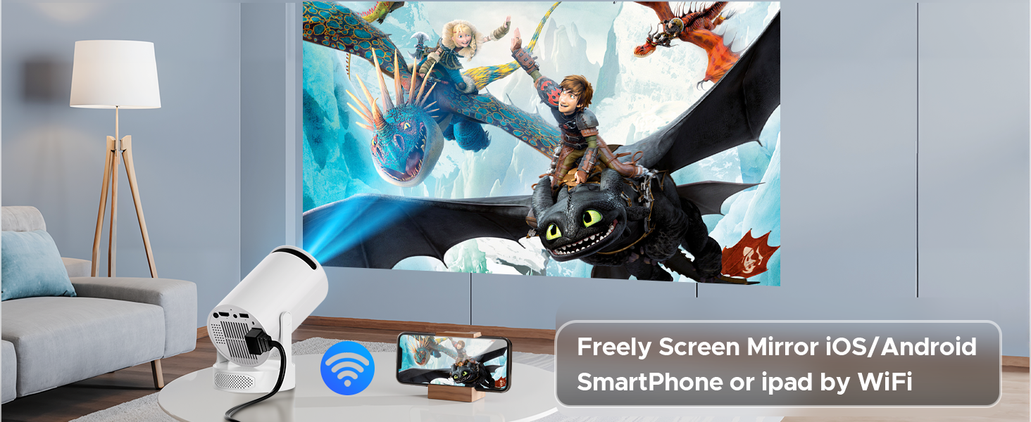 Портативний проєктор Mini Beamer з динаміком: 1080P/4K, WiFi 6, Bluetooth 5.0, автоматичне корегування трапецеїдальних спотворень, 220° обертання, для домашнього кінотеатру та використання на вулиці