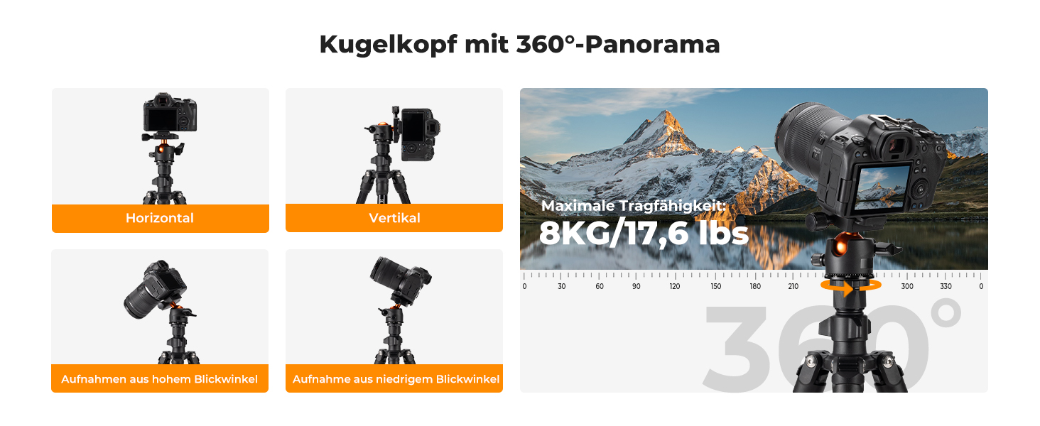 Штатив K&F Concept O234A1: компактний, легкий, для камери та смартфона, 163 см, алюміній