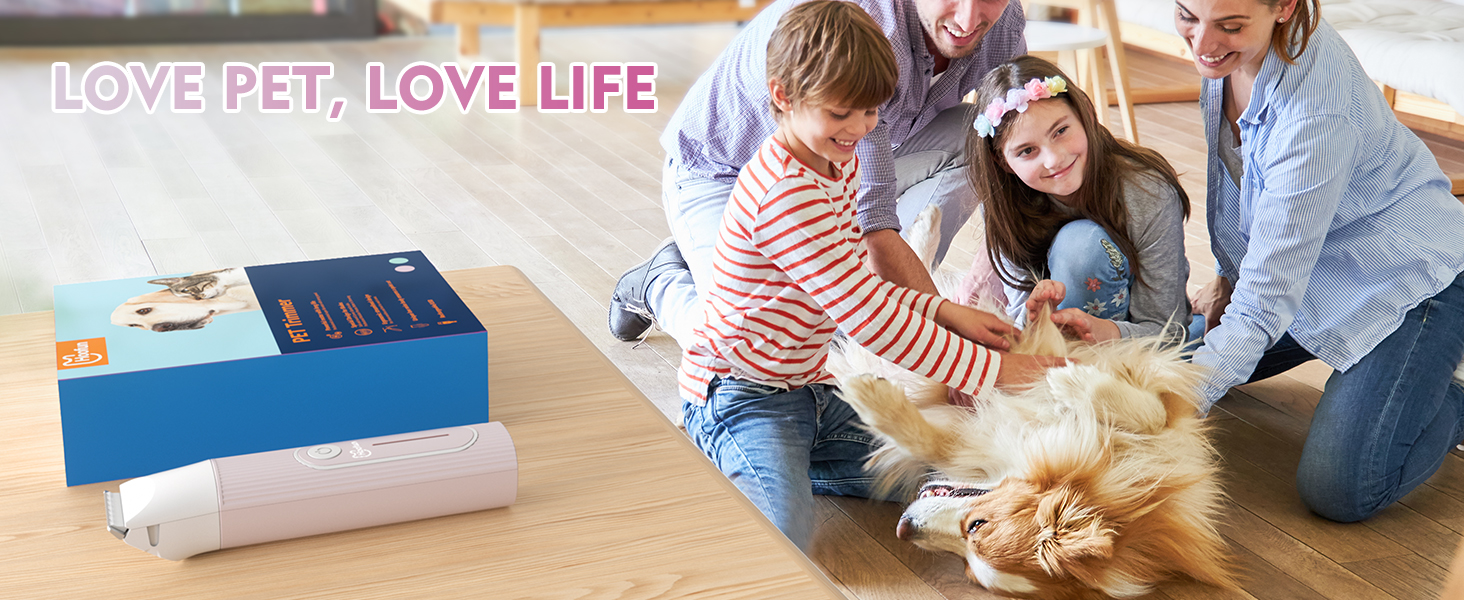 Професійна шерстьрізка для собак та котів Hoofun 4-в-1, IPX7, бездротова, з 4 насадками, для собак, котів, кроликів (біла/рожева)