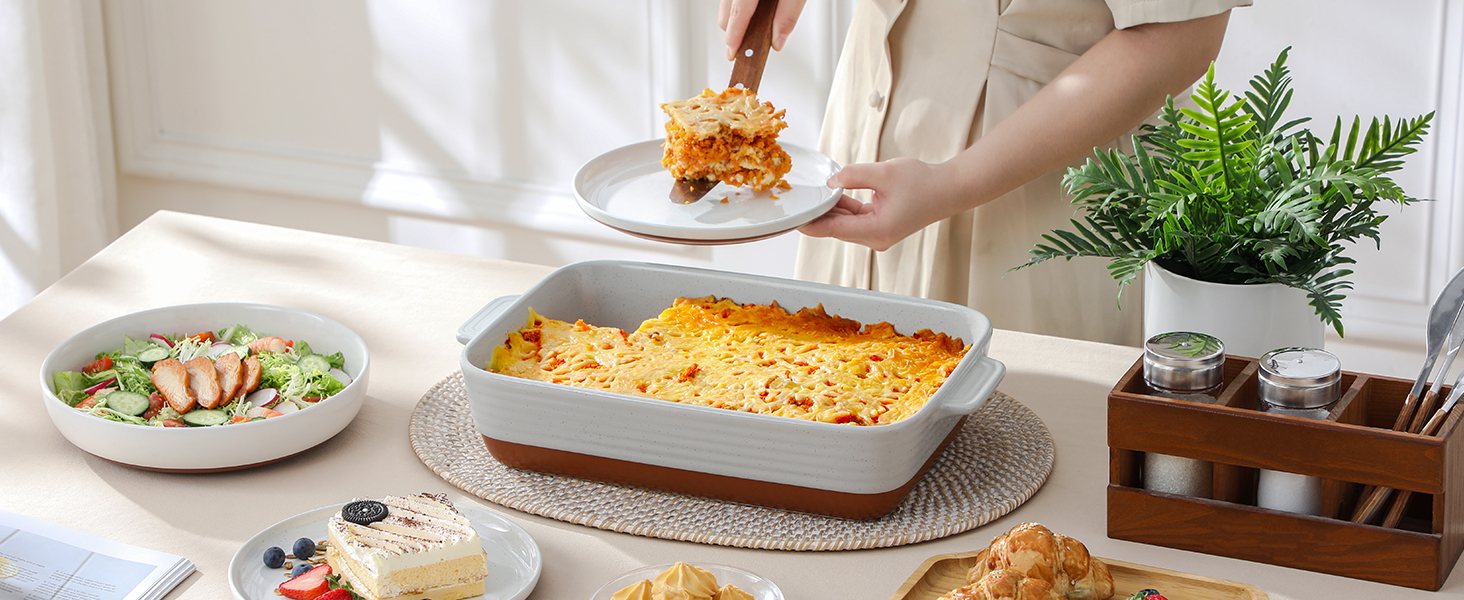 Форма для запікання MALACASA Serie TARA, 4.5L, кераміка, 35*23.8 см, сіра | Для лазаньї, тірамісу, запіканок