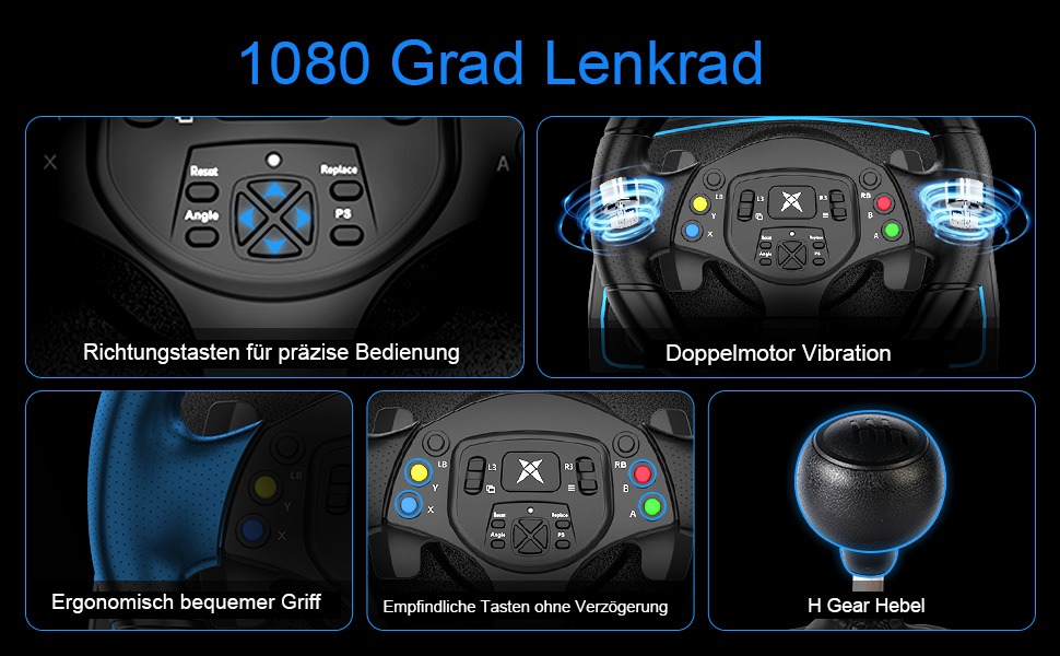 Руль для Xbox NBCP 1080 Grad з педалями та перемикачем швидкостей, сумісний з Xbox One/Series X|S/ PS4/ PS3/ PC/Switch