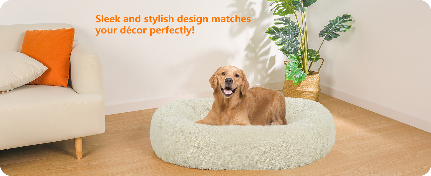 Ортопедичне ліжко для собак, круглий пуф-кіготник, софа для котів та собак, м'яке ліжко-кошик, можна прати, діаметр 100 см, бежеве (100 x 100 x 20 см)