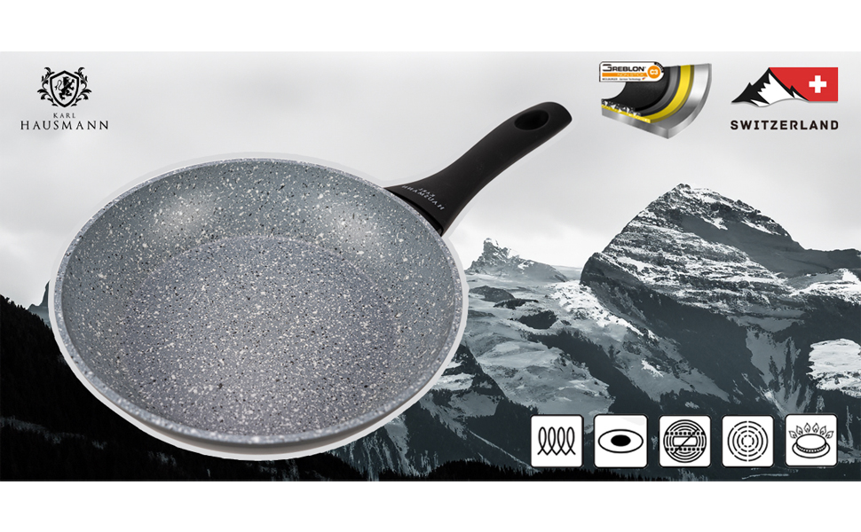 Набір сковорідок Induktion 20+24+28 + Сковорода для млинців - Набір антипригарних сковорідок для всіх типів плит, включаючи індукційну - Сковороди з алюмінію