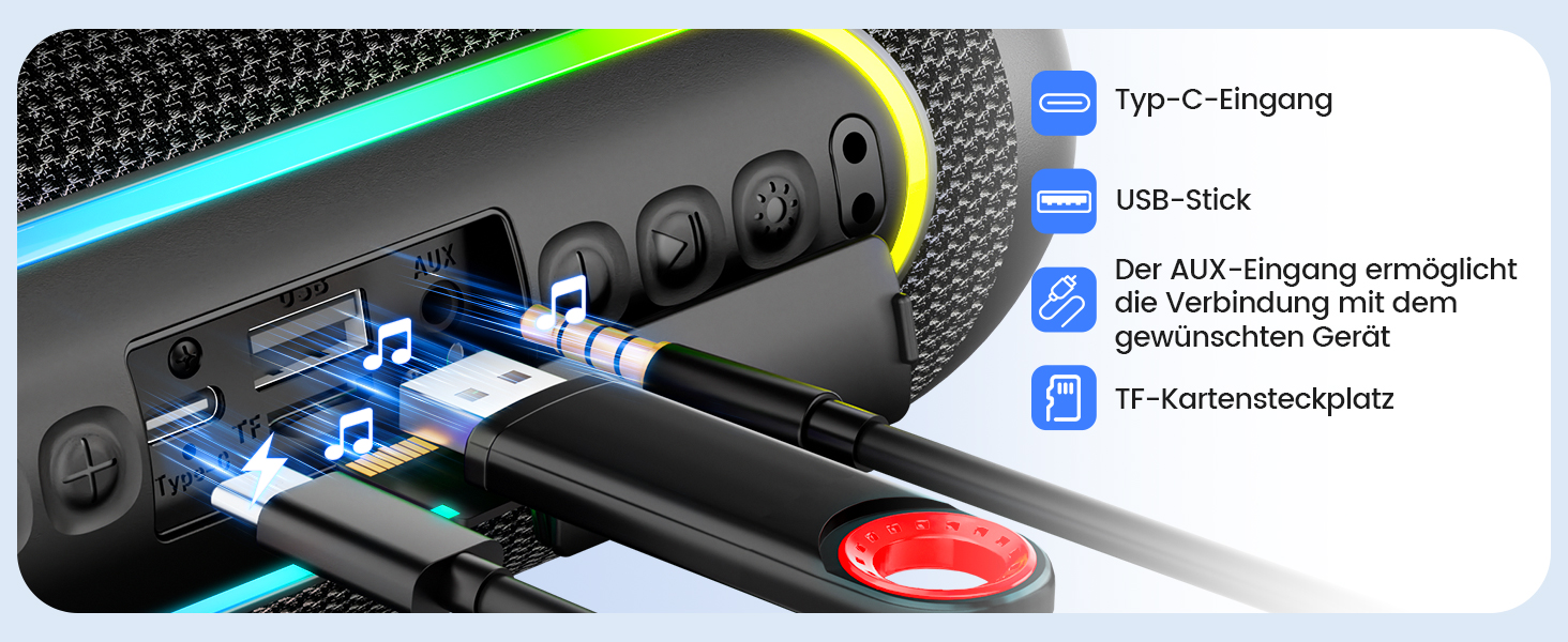 Портативна Bluetooth колонка UOHHBOE 30W з RGB підсвічуванням, TWS Stereo, 24 години роботи, IPX5 водонепроникність