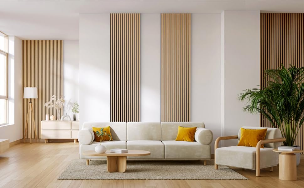 Акустичні панелі Arebos 120x60 см, настінна ламельна панель під дерево для стін та стелі, шумопоглищаючі панелі для покращення акустики приміщення, дуб (набір 2 шт.)