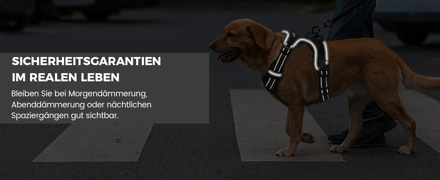 Шлейка для собак Funfox, середнього розміру, анти-тяга, регульована, з ручкою та світловідбиваючими смугами, чорна, L