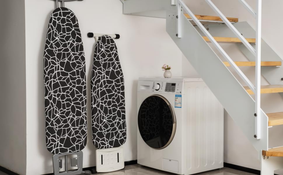 Чохол для прасувальної дошки Umiin, 115x35 см, еластичний, з бавовняним шаром та 6 мм повстяною підкладкою (Чорний & Білий)