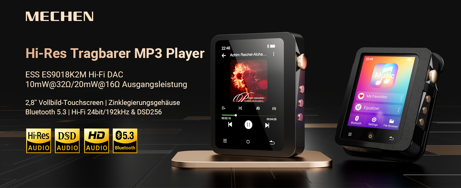 MP3 плеєр Mechen 128GB Hi-Res Bluetooth 5.3 з FLAC, DSD DAC, USB-C, сенсорний екран, шкіряний чохол (M33)