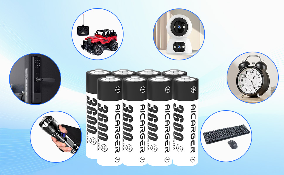 Зарядний пристрій для акумуляторів AA AAA AICARGER з LCD-дисплеєм, 4 слоти, швидка зарядка 5V/2A, 8 акумуляторів (3600 mWh)