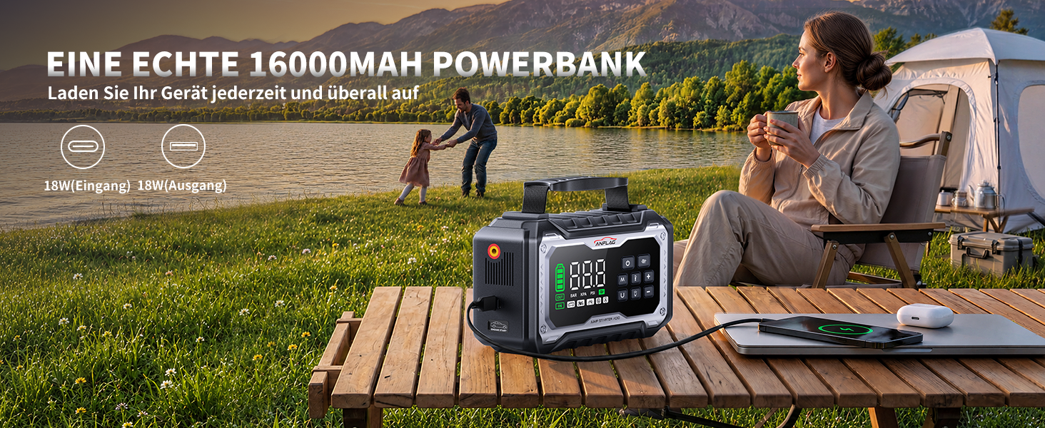 Пусковий пристрій (бустер) для авто 8000A з компресором 160 PSI та повітродувкою, Powerbank, чорний