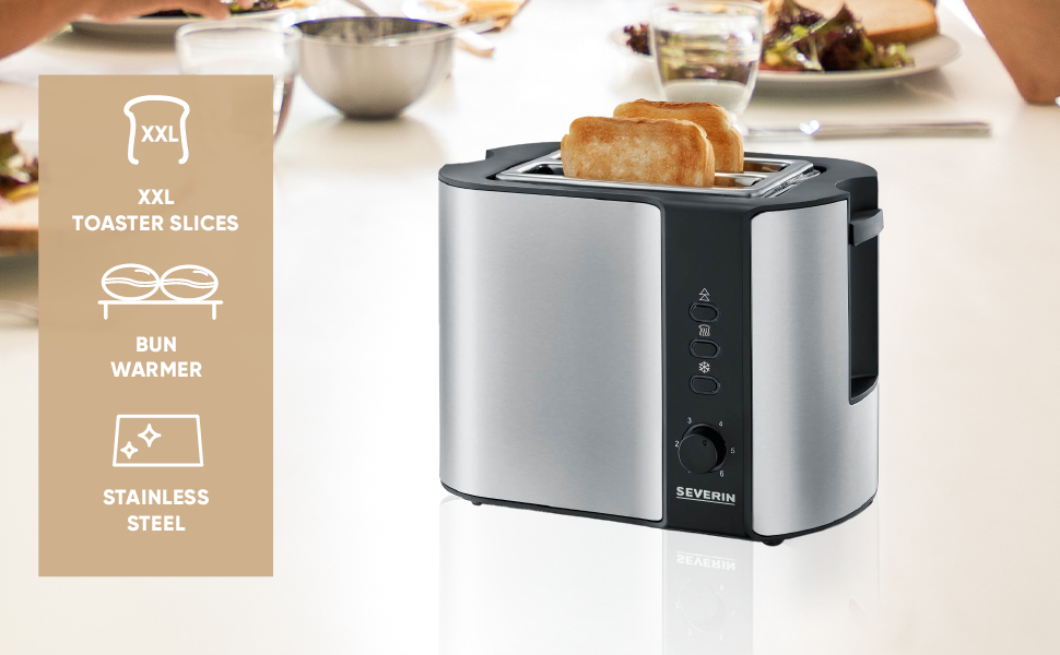 Тостер Severin AT 2589 з підігрівом для булок, 800 Вт, нержавіюча сталь, чорний
