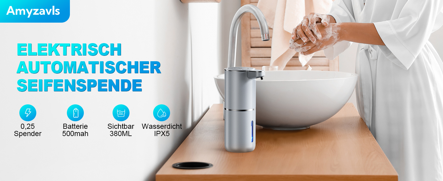 Автоматичний диспенсер для мила Amyzavls, 380 мл, USB, сенсорний, настінний, для ванної, кухні, офісу
