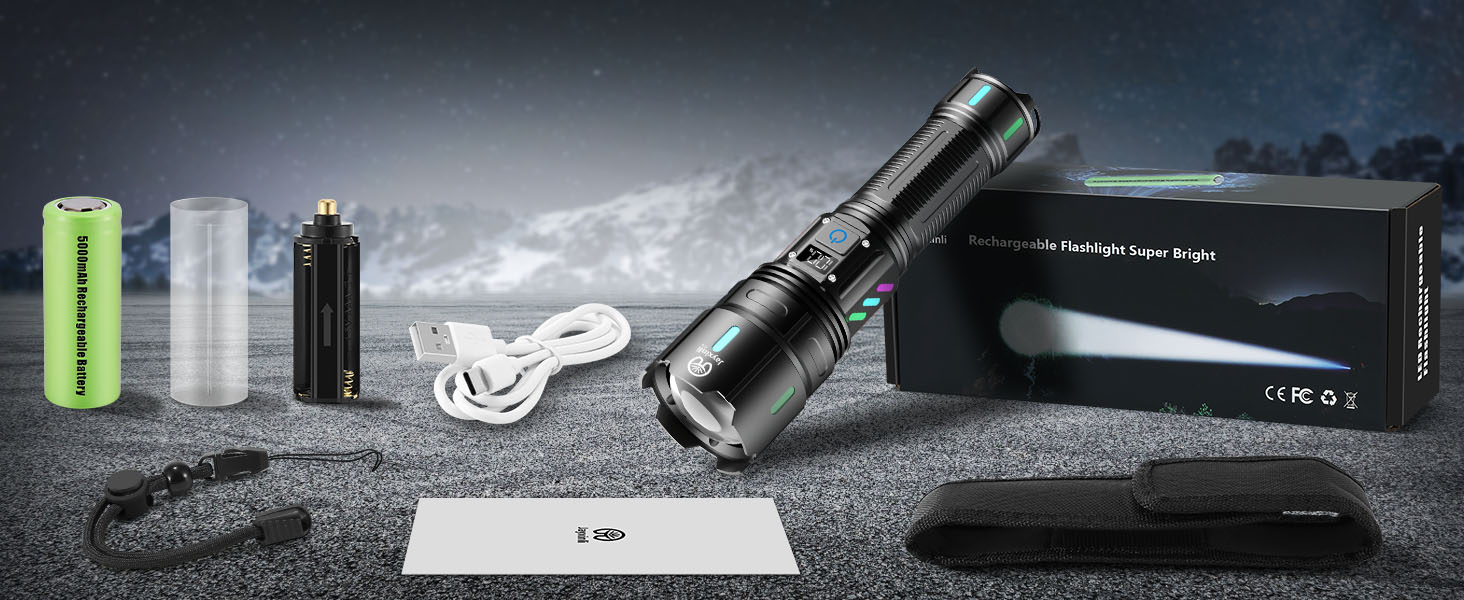 Ліхтар LED акумуляторний 500000 люмен, надпотужний, водонепроникний IPX7, 5 режимів, Zoom, 5000 mAh, для кемпінгу та активного відпочинку