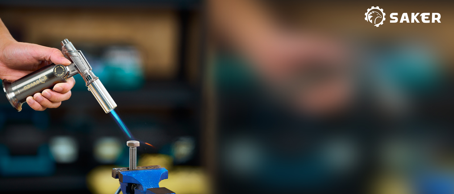 Професійний газовий пальник-фламбе SAKER для кулінарних страв та DIY: бутановий пальник з п'єзорозпалом для крем-брюле, паяння та рукодія, сріблястий