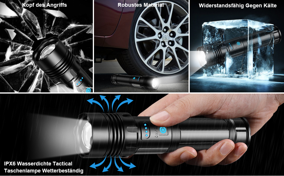 Ліхтар тактичний LED Cinlinso 1000000 Люмен, USB-C, 7 режимів, Zoom, IPX6, для кемпінгу та надзвичайних ситуацій