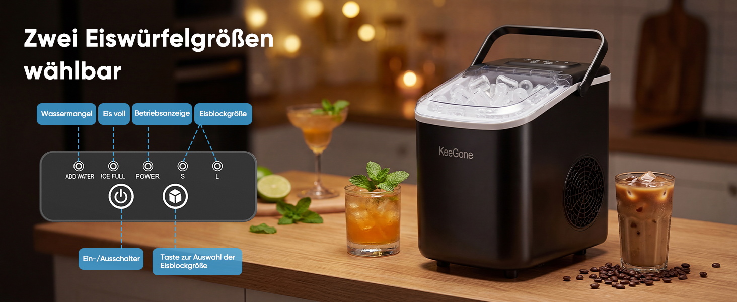 Льодогенератор портативний Klein 1.2л, 10кг/24год, самоочищення, чорний - для дому, офісу, бару